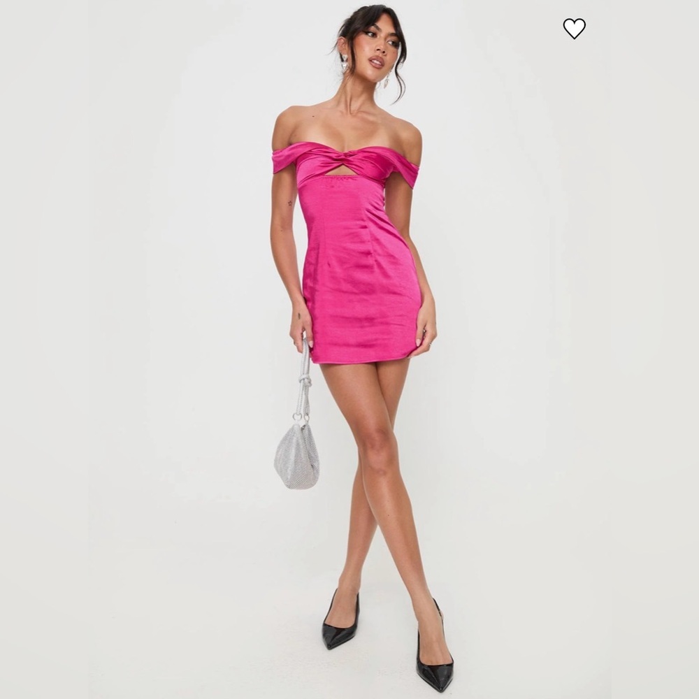 NWT- Princess Polly Rava Off The Shoulder Mini Dress, Hot Pink, Size 8 - Picture 2 of 12